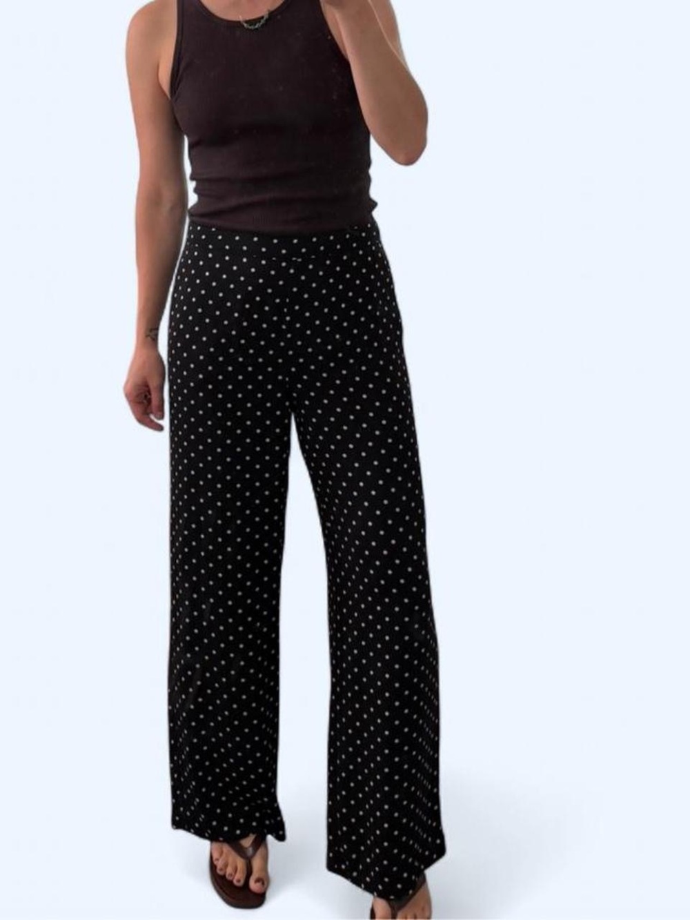 Adrienne Vittadini Black and white pull on Wide-Leg Polka Dot Pants- 29” inseam